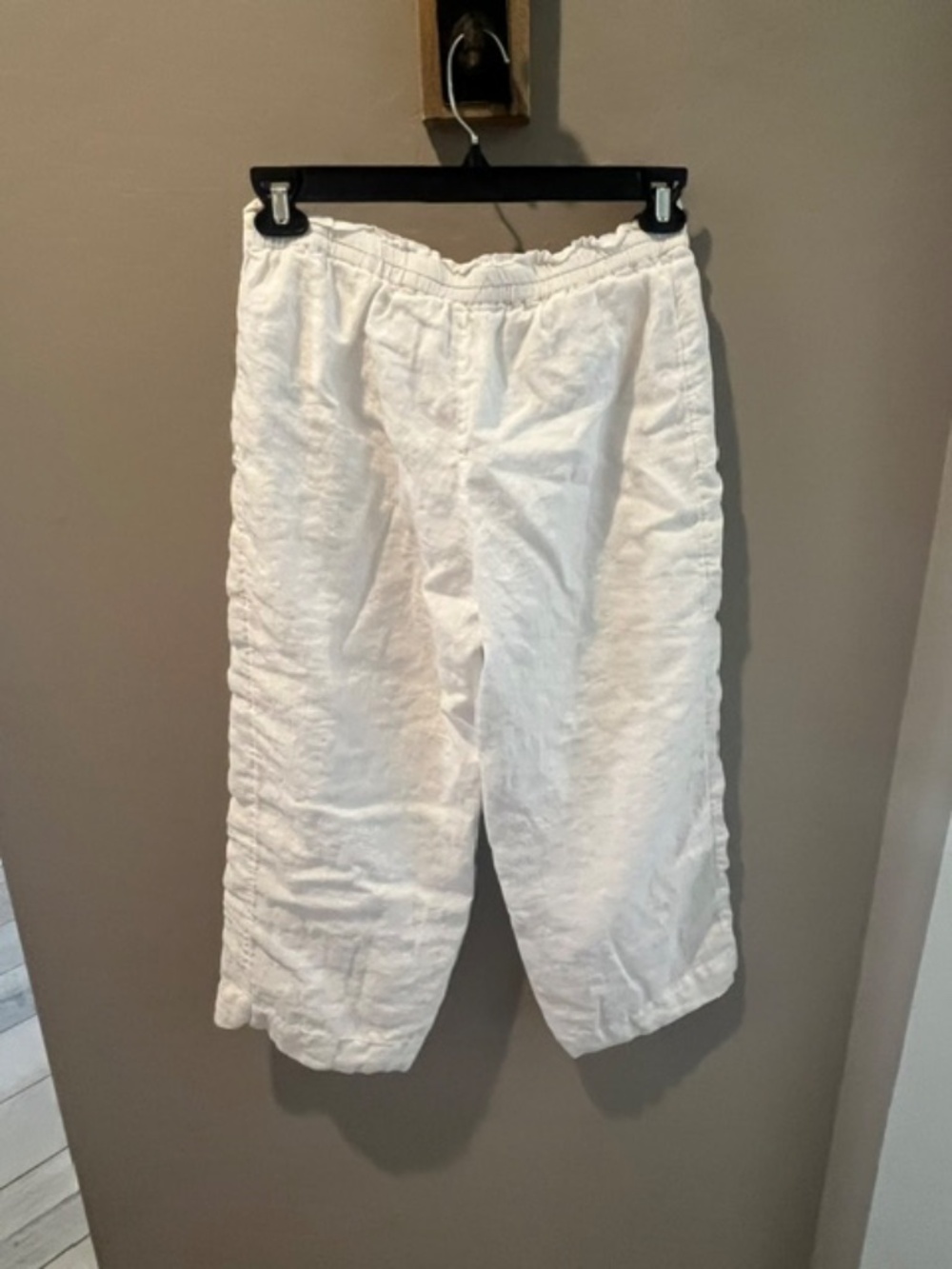 J.Crew White 100% Linen Wide Leg Elastic Waist Cropped Pants Sz S Coastal Preppy - Picture 3 of 12